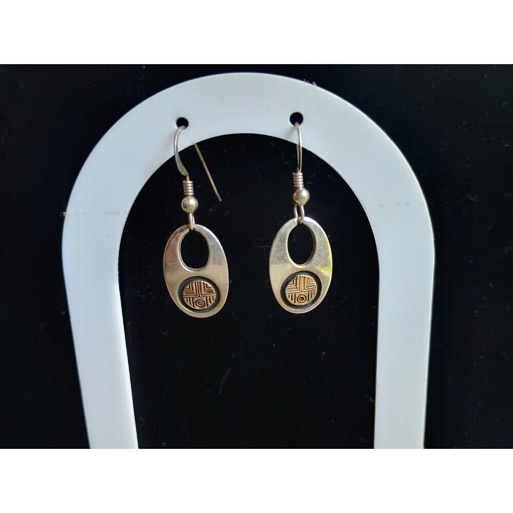 VTG M.M. Rogers & Jimmy Secatero Sterling Silver 14K Gold Navajo Dangle Earrings